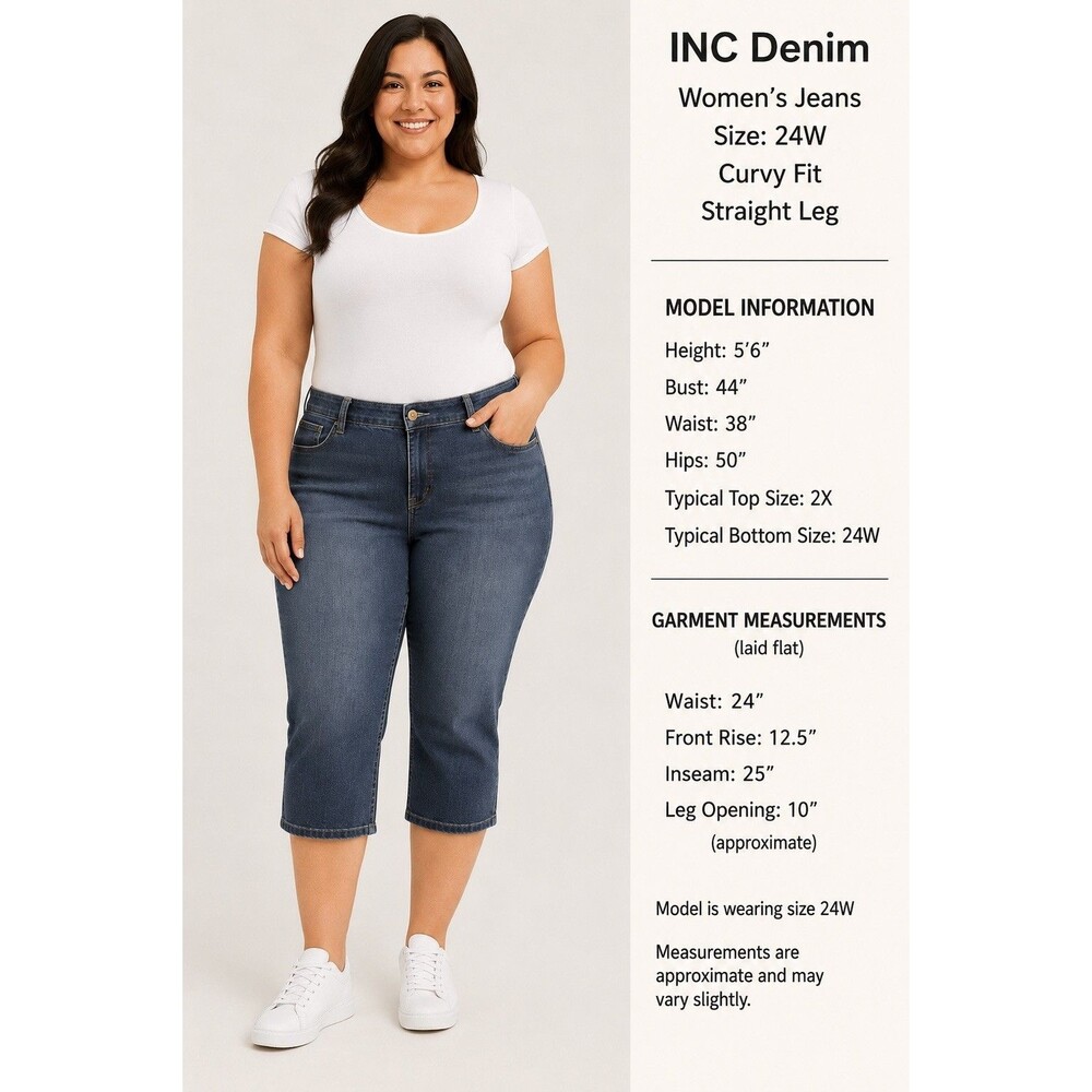 INC Denim Women’s Jeans 24W Curvy Fit Straight Leg Blue Stretch Grommet Pockets